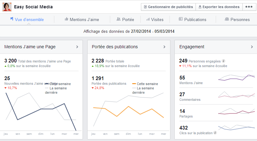 vue d’ensemble stats facebook